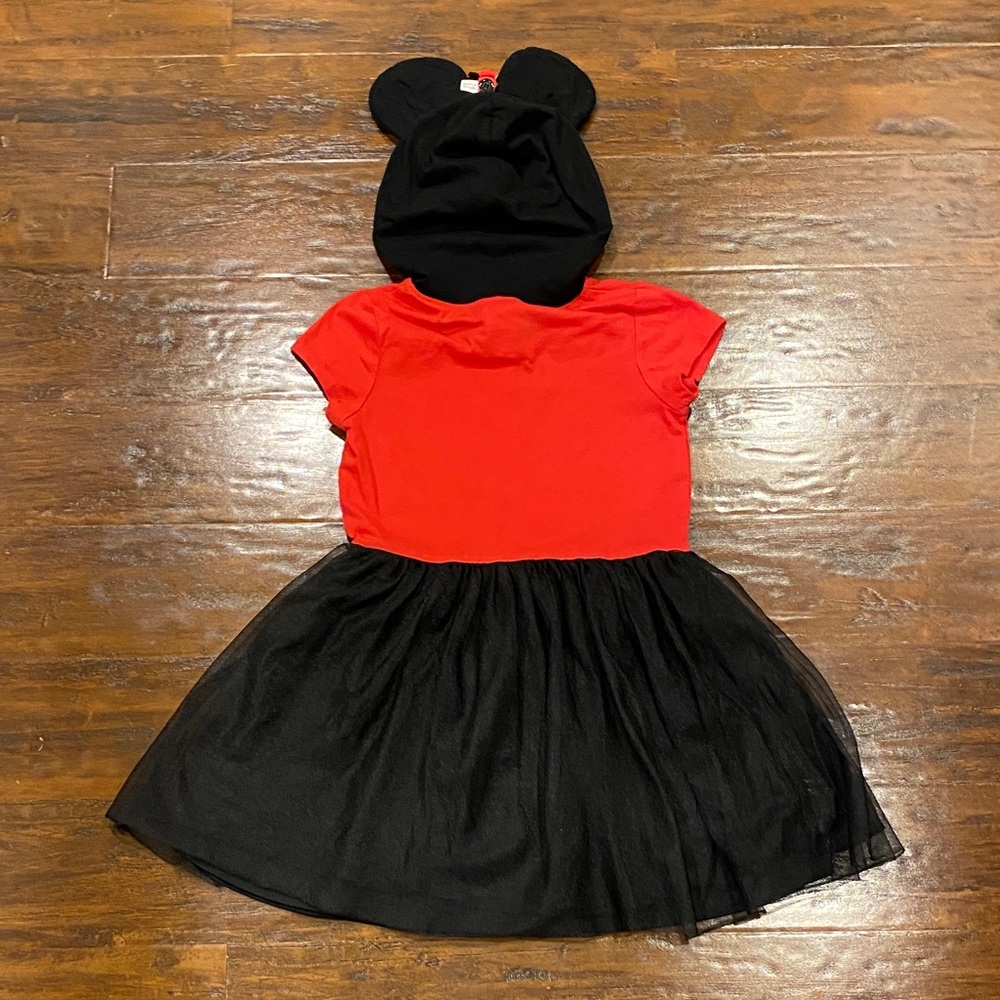 Minnie Mouse Red and Black Tutu Dress with Mouse Ears Hood Size 7/8 - Picture 6 of 9